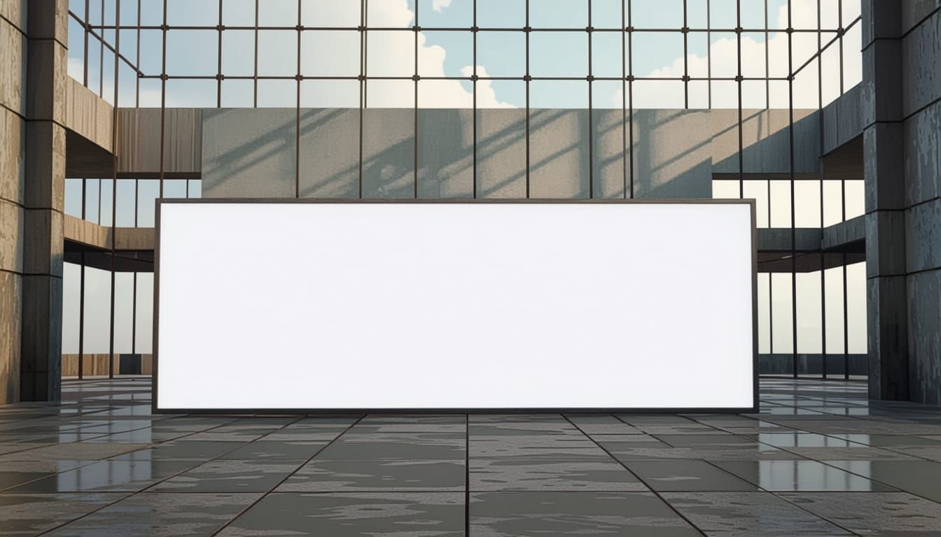 Vast Concrete Room with Bright White Screen