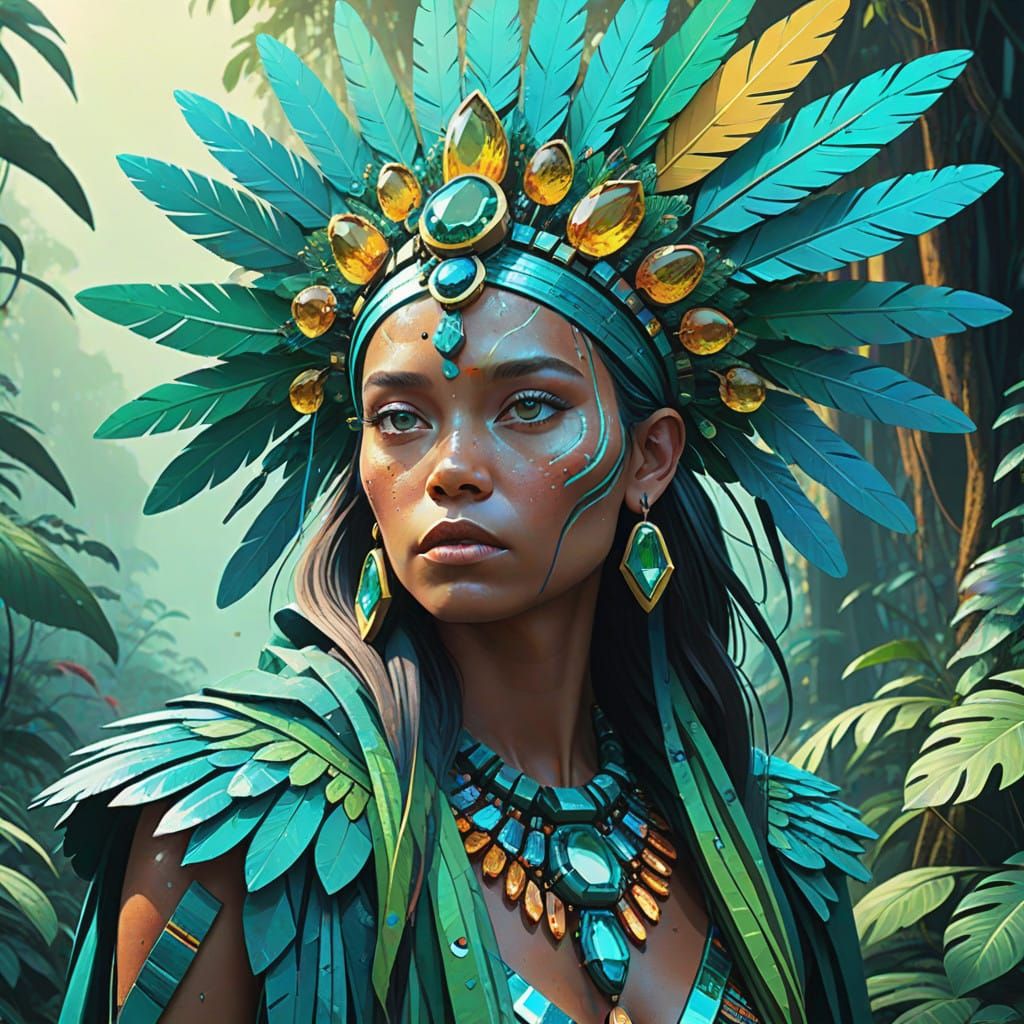Amazonian Gemstone Tribe Member in Vibrant Headdress