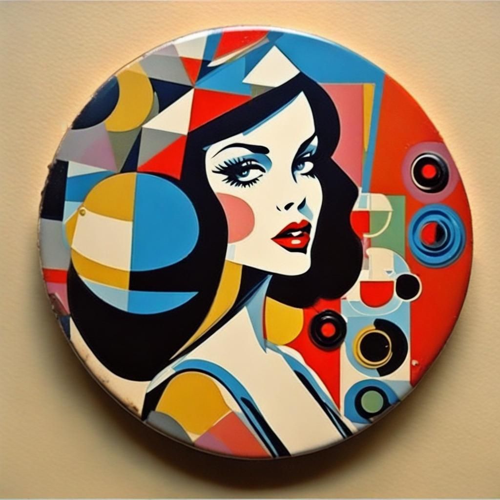 Bottle Cap Pin-Up in Geometric Abstract Art