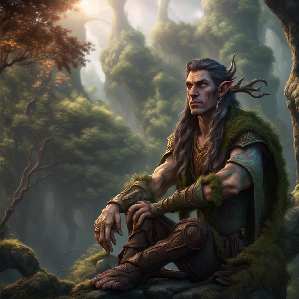 Wood Elf Druid in Detailed Matte Painting