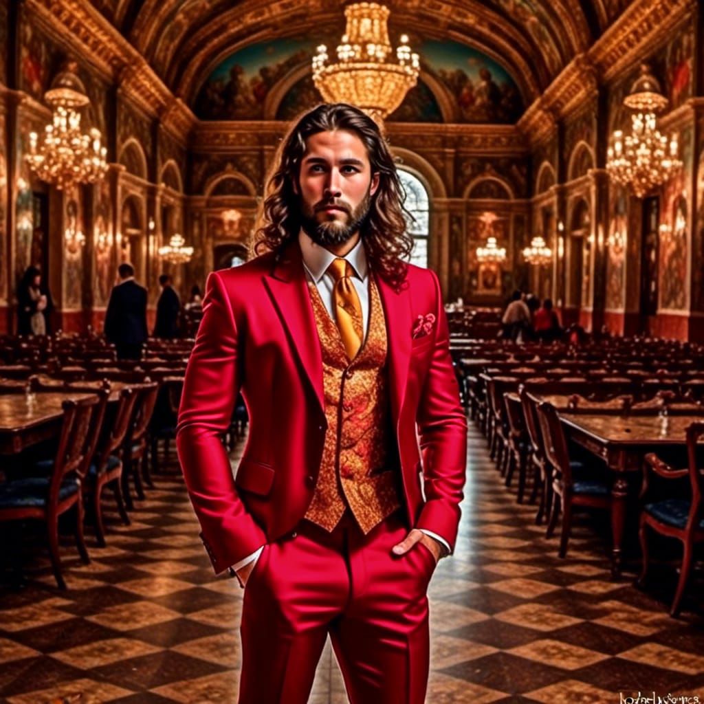 Handsome man in red suit