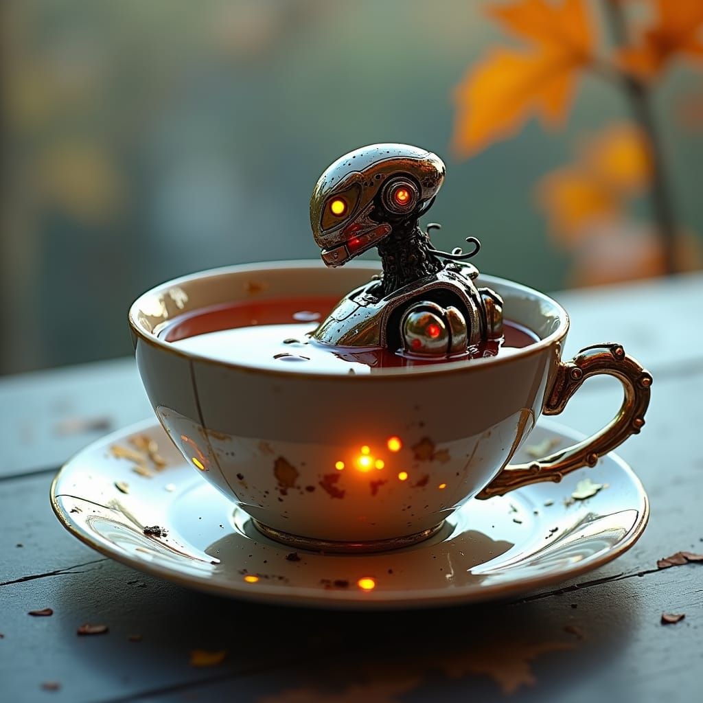 Futuristic Mecha in Sci-Fi Teacup Scene