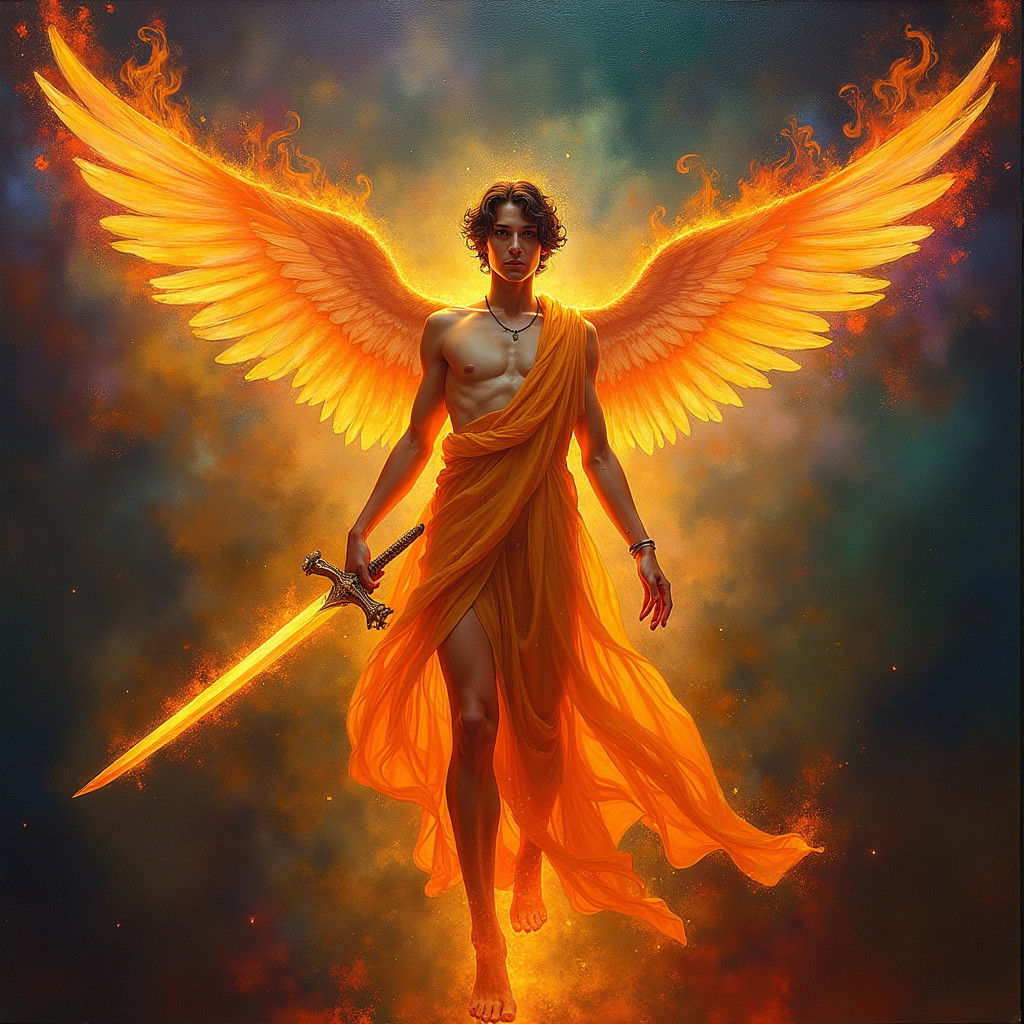 Iridescent Fire Angel Inspired by Klimt and Blake