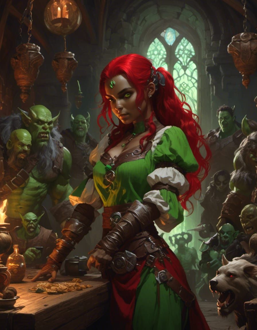 Fantasy Half-Orc Woman in Digital Painting Style