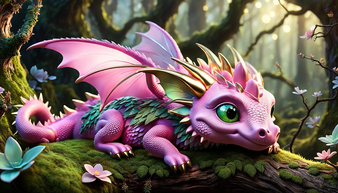 Sleeping Dragon in Enchanted Forest: Fantasy Digital Art