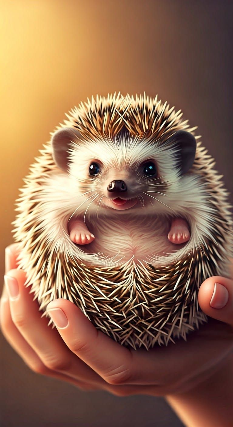 Whimsical Baby Hedgehog in Gentle Care