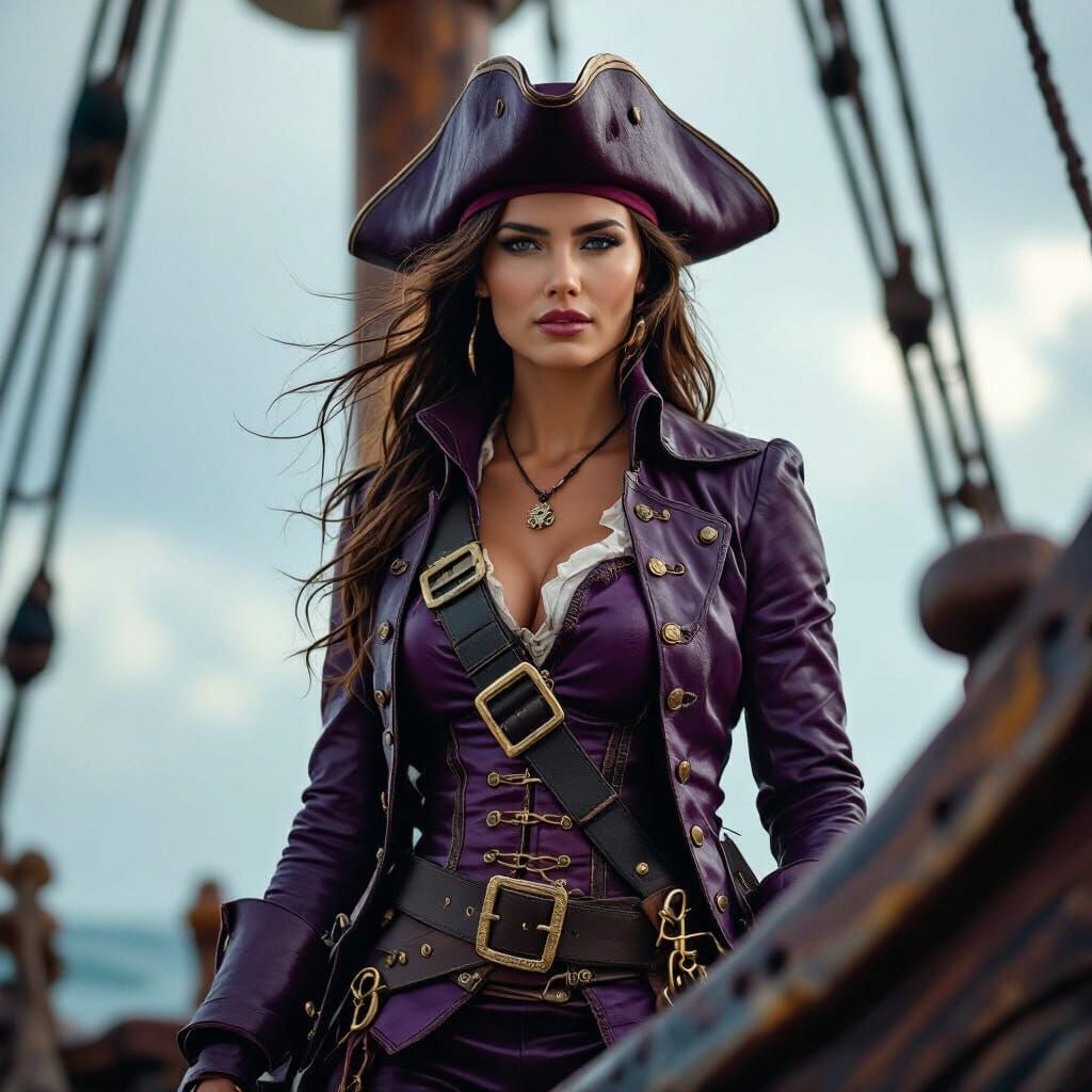 Hyper-Realistic Female Pirate Captain on Ship Figurehead