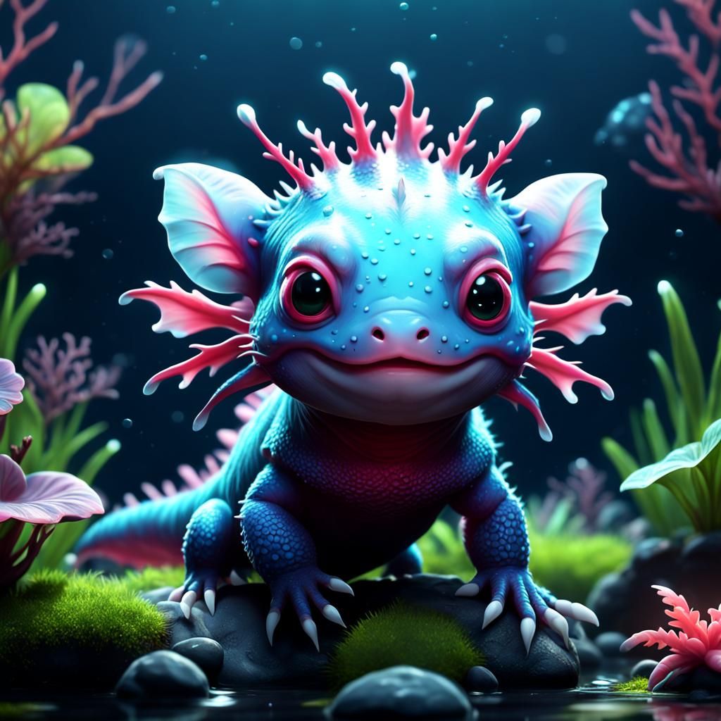 Cute Axolotl Baby in Detailed Matte Painting