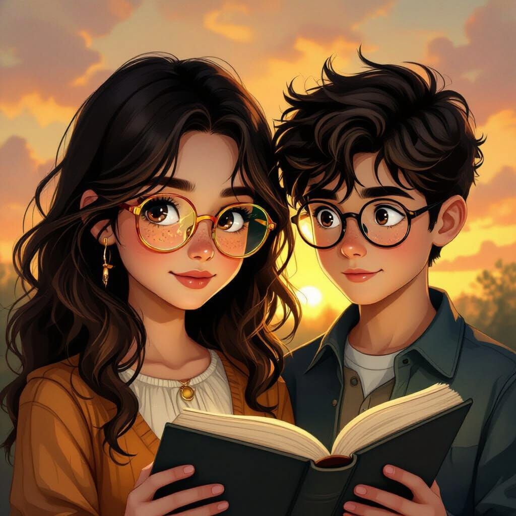 Girl Reading with Boy, Painterly Art Style