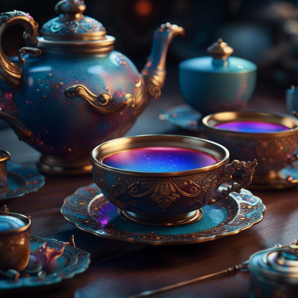 Opalised Tea Set: Detailed Matte Painting