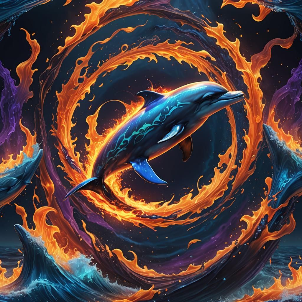 Majestic Fire Dolphin Swimming in Flames