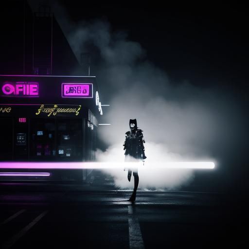 Cyberpunk Goth Model in Neon-Lit Coffee Shop