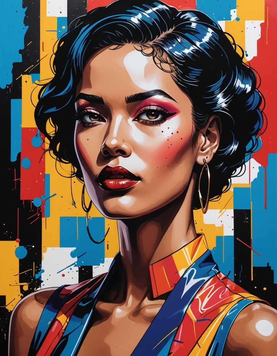 Pop Art Woman in 1980s Art-Deco Style