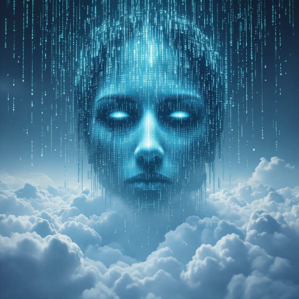Matrix-Style AI Face Emerges from Digital Rain