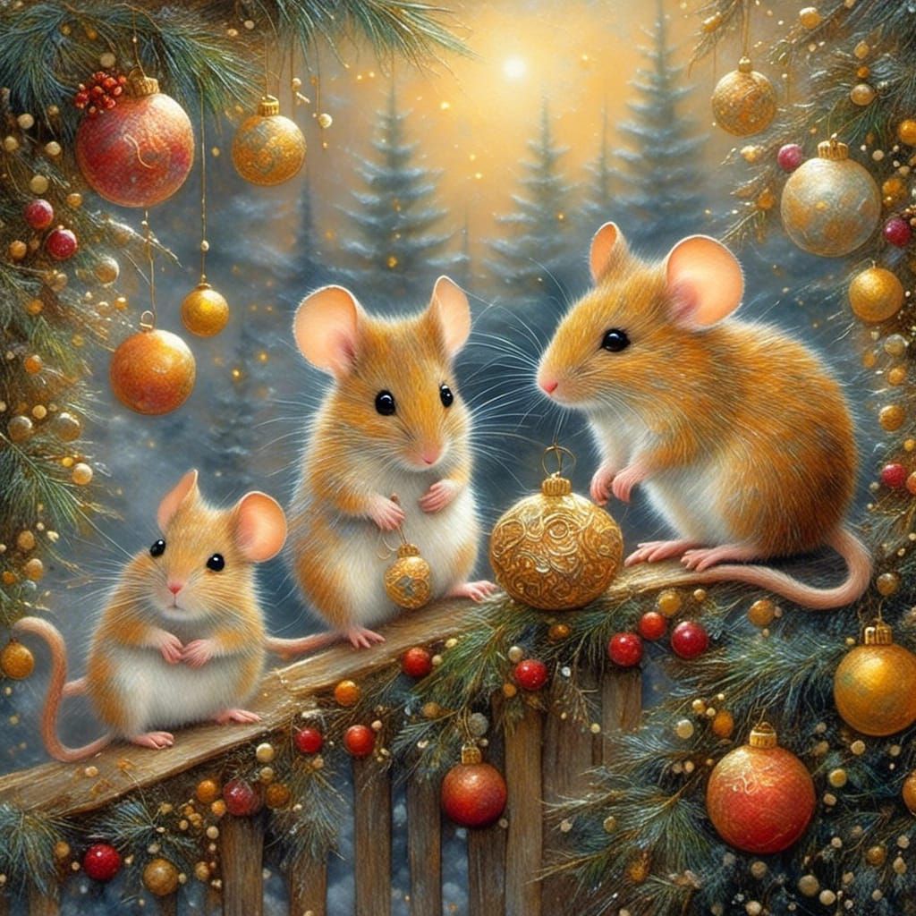 Mice Singing Christmas Carols in Whimsical Style