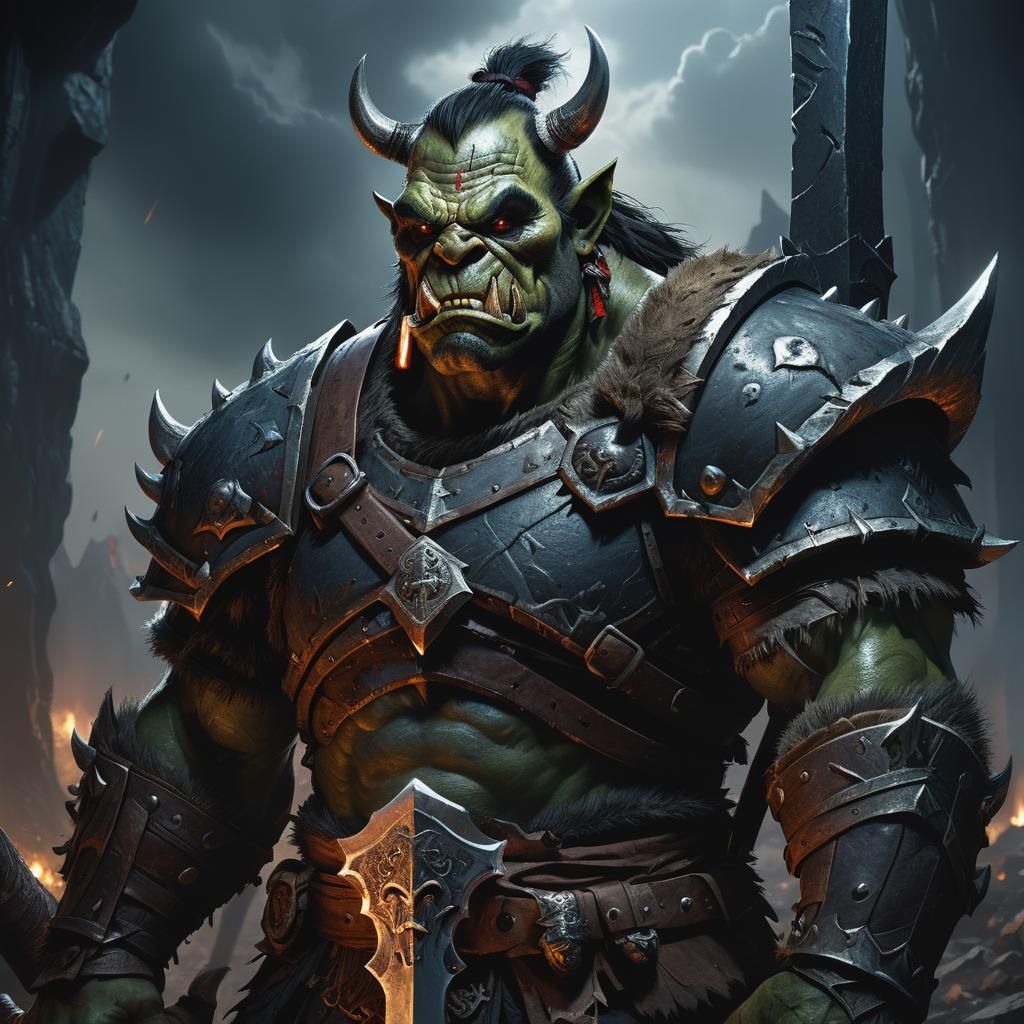 Orc Warrior with Axe in Dark Battleground