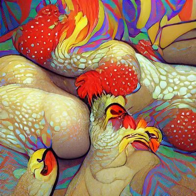 Hyperrealistic Chickens in Fauvist Oil Painting