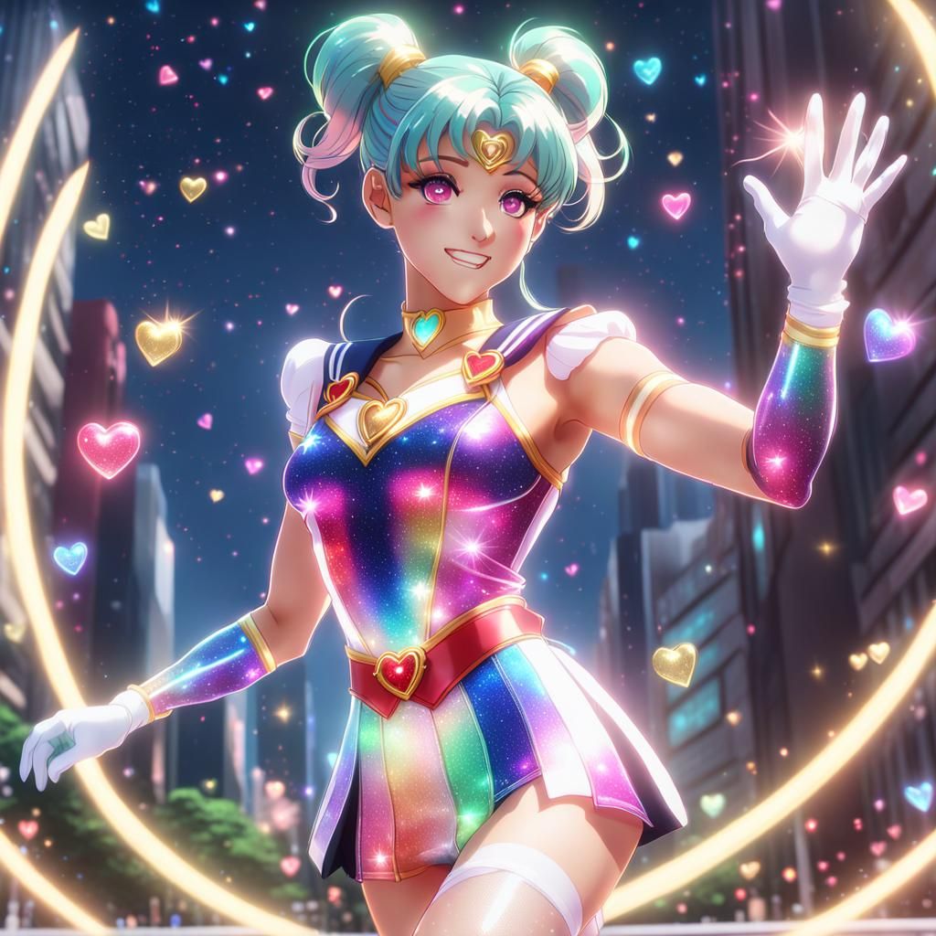 Joyful Glittering Sailor Scout in Comic Book Style