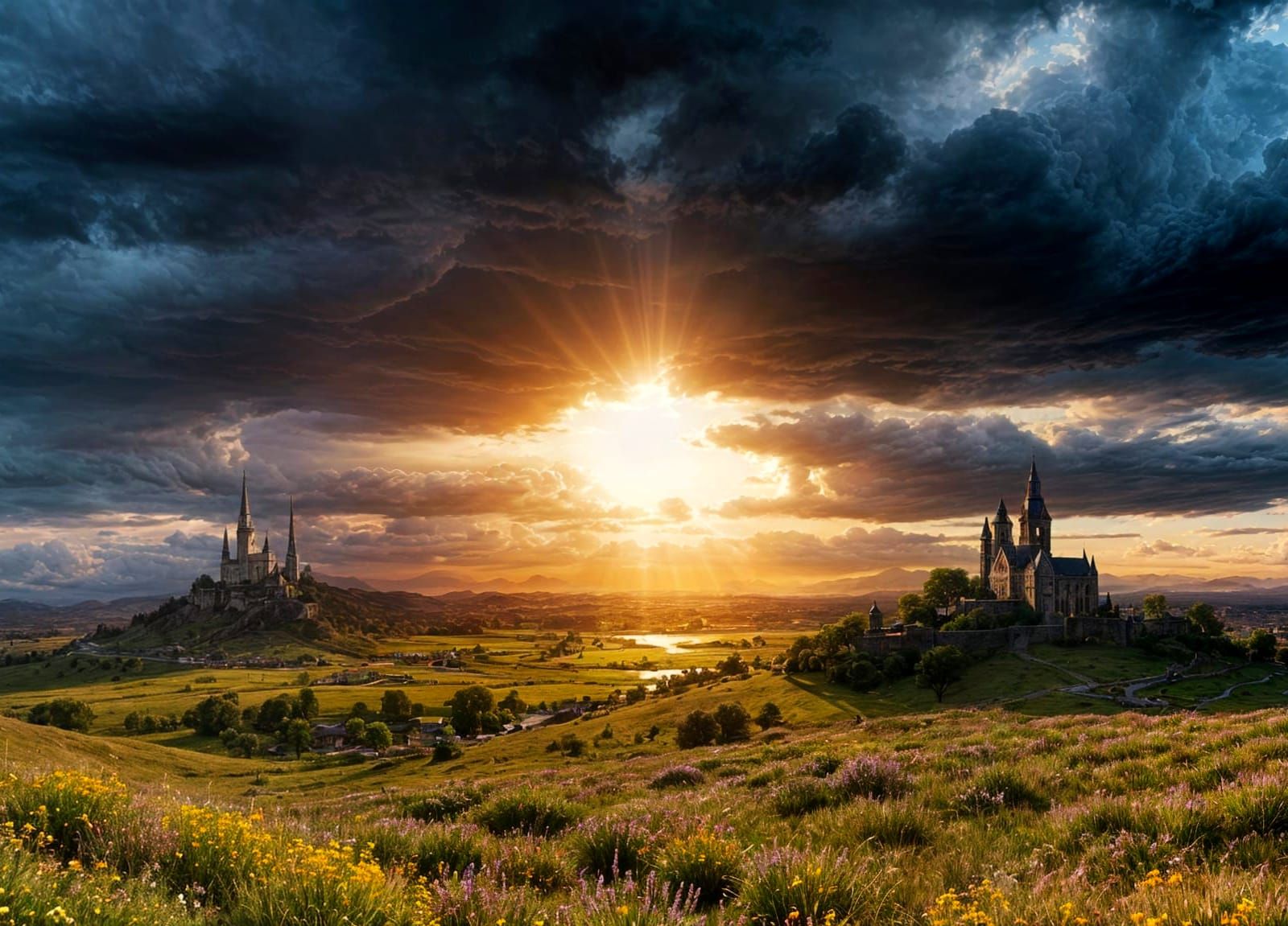 Ruined Church Sunset: Dark Fantasy Concept Art