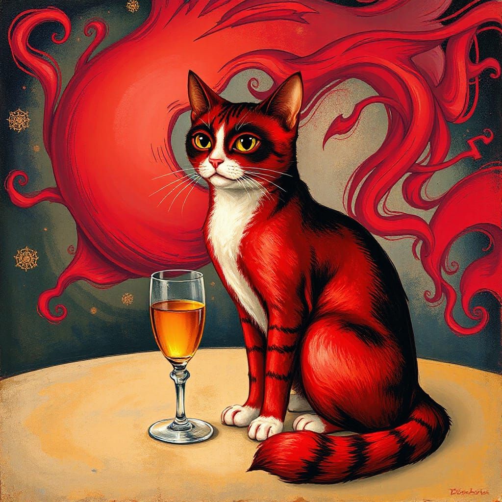 Crimson Cat & Advocaat in Dreamlike Style