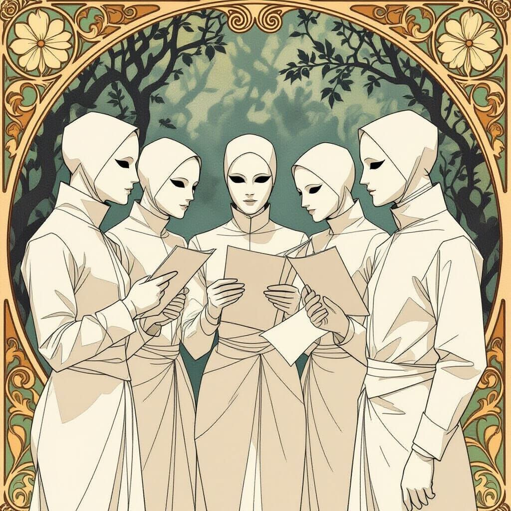 Art Nouveau Paper Figures in Muted Tones