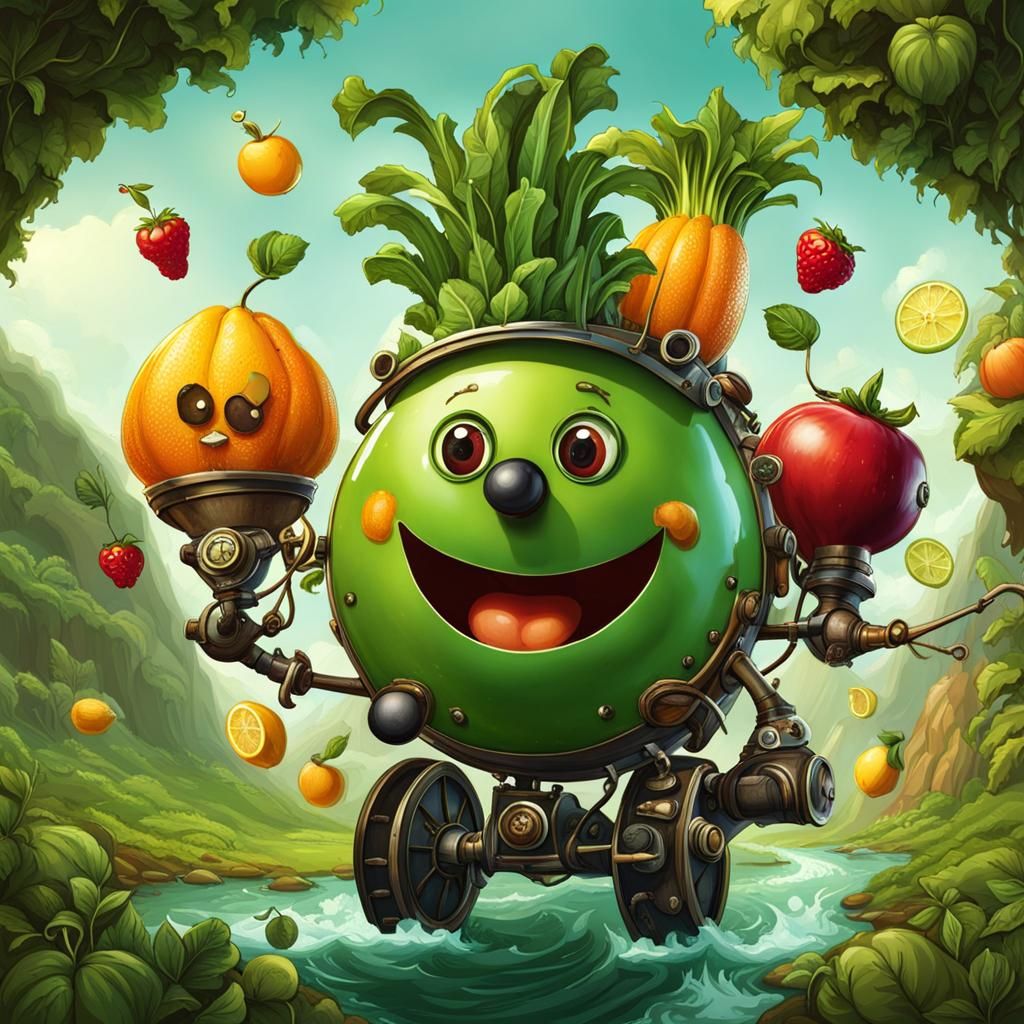 Fruity-Face and Veggie-Face Dance: Steampunk Juice River