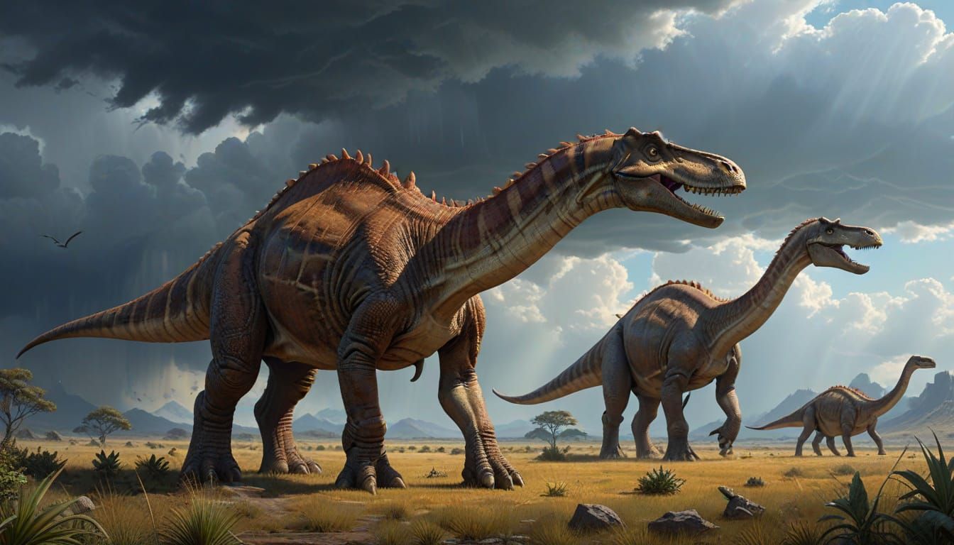 Surreal Beasts Roam Primeval Prairie Under Stormy Sky