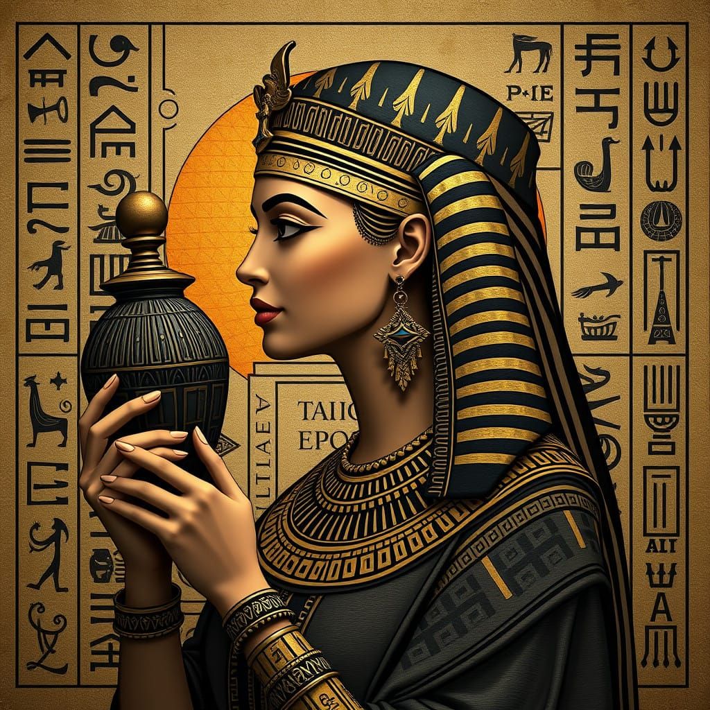 Ancient Egyptian Queen in Stylized Line Art