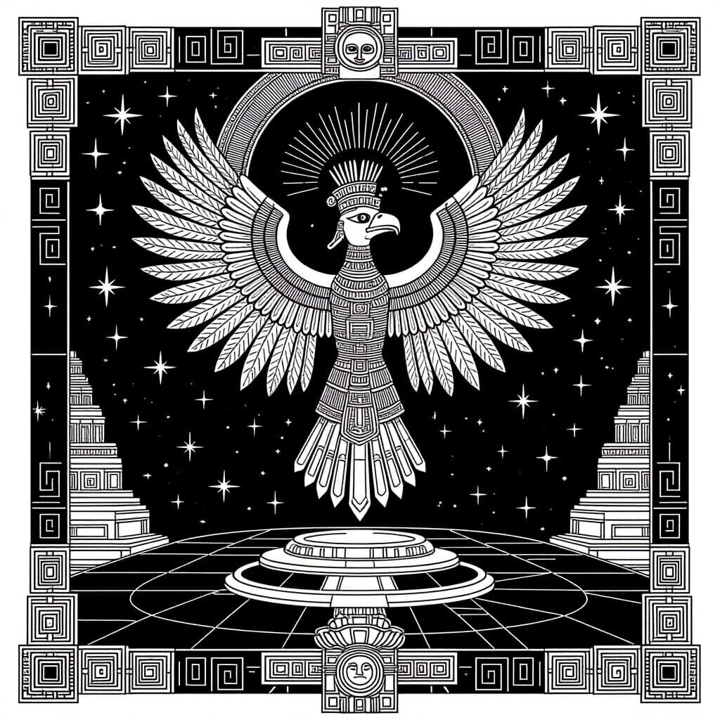 Aztec Deity Quetzalcoatl in Minimalist Illustration