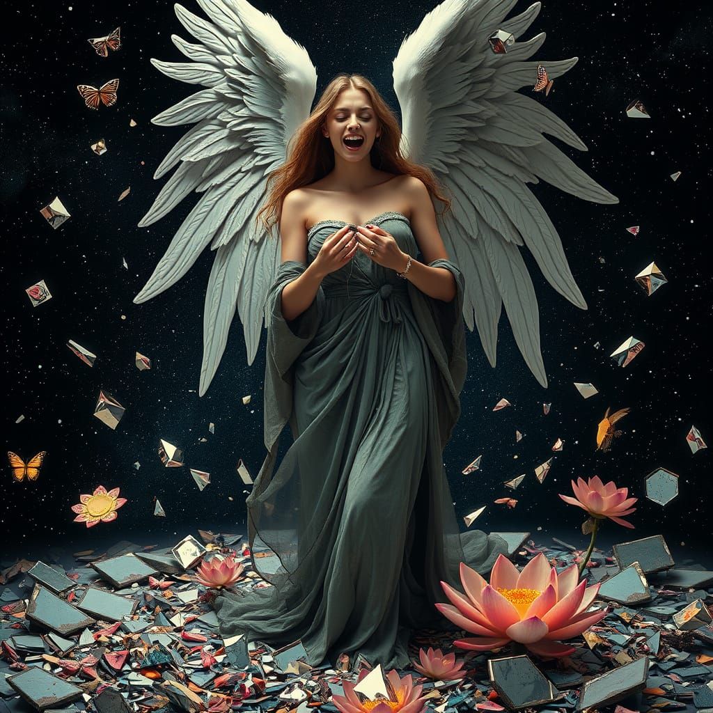 Angel Amidst Shattered Mirrors in Cosmic Waltz