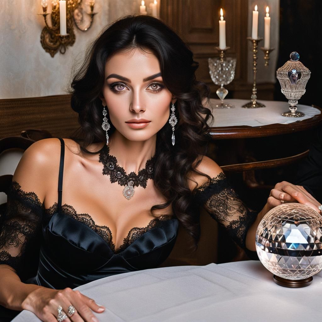 Young Woman Gazing into Crystal Ball