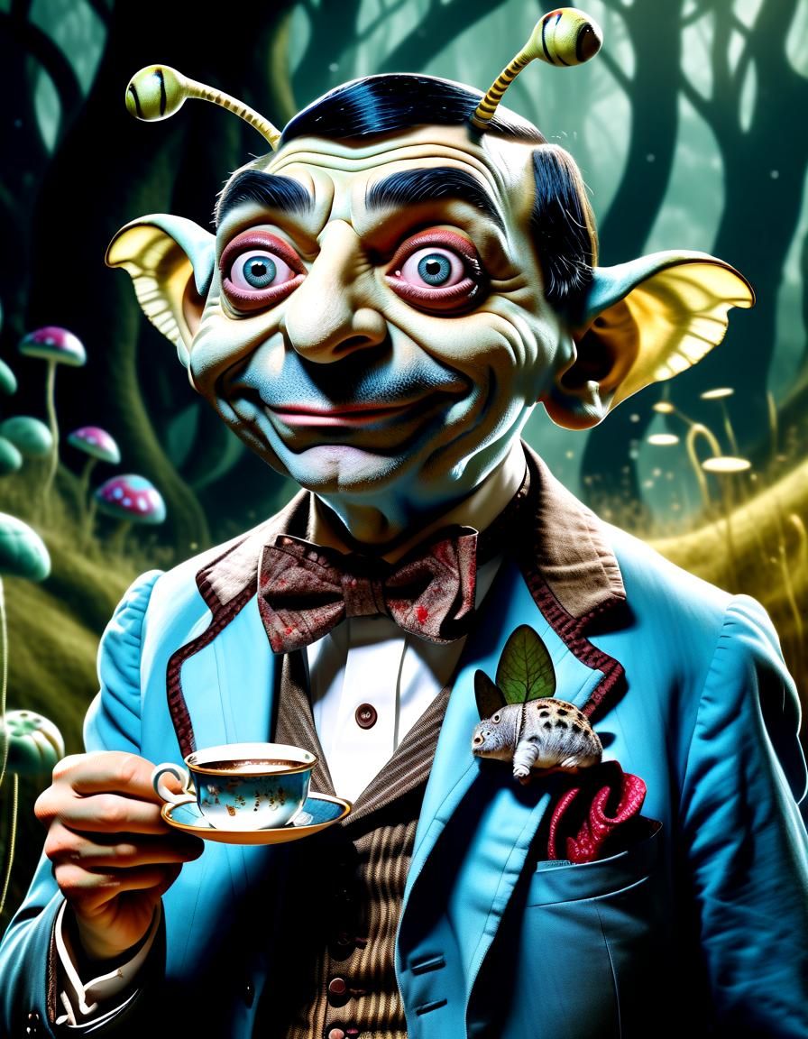 Mr. Bean as Alice in Wonderland Caterpillar