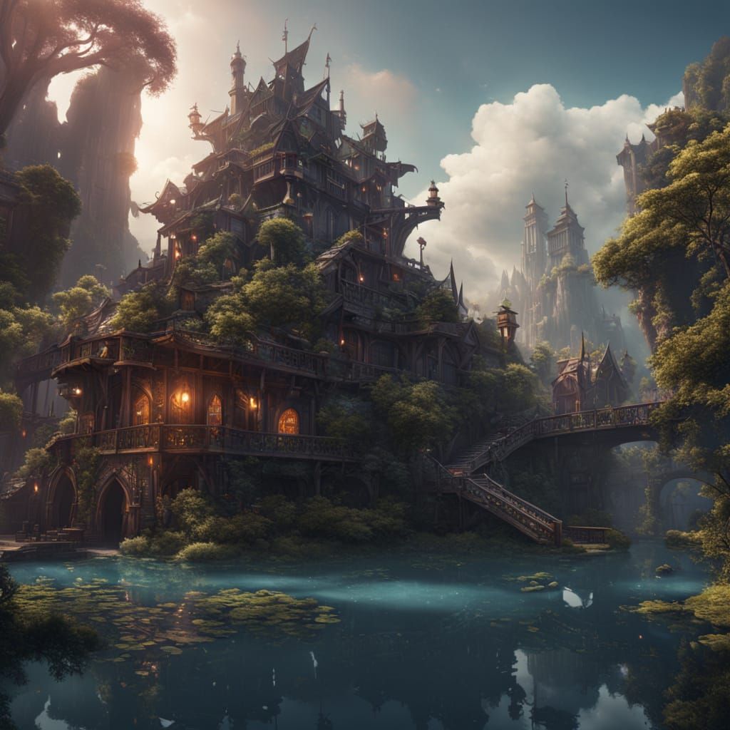 Surreal Fantasy World Unveiled in Epic 8K Matte Painting