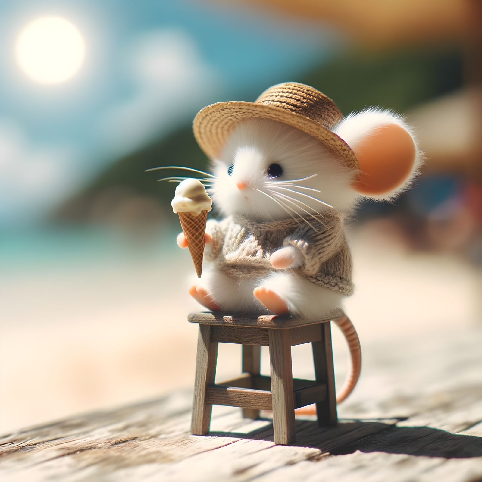 Cute Mouse-Like Vendor on Sunny Beach