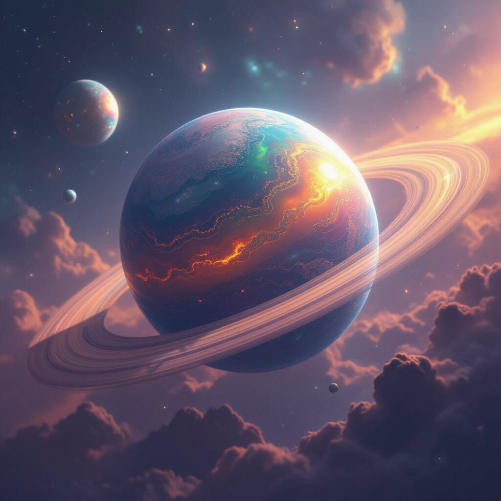 Ammolite Planet in Vibrant Digital Art Style