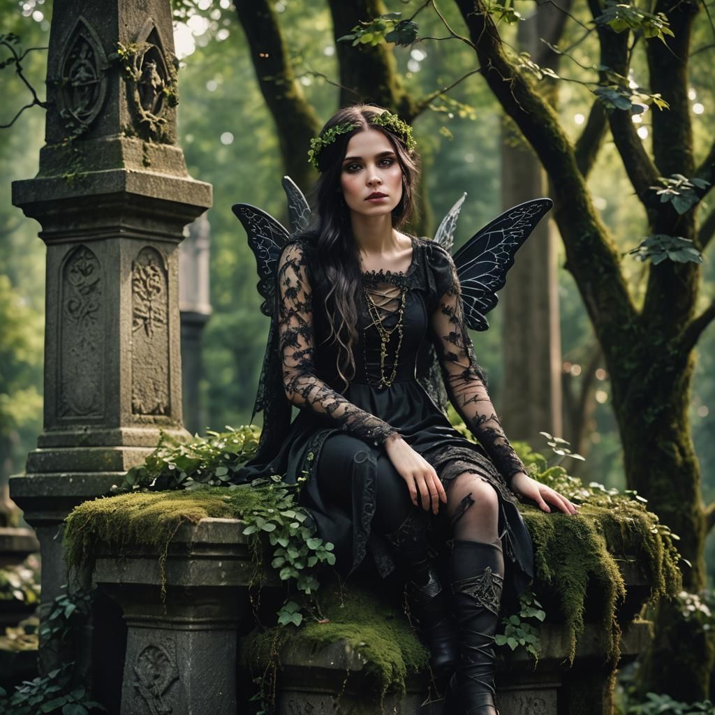 Mysterious Gothic Fairy Portrait with Intricate Wings