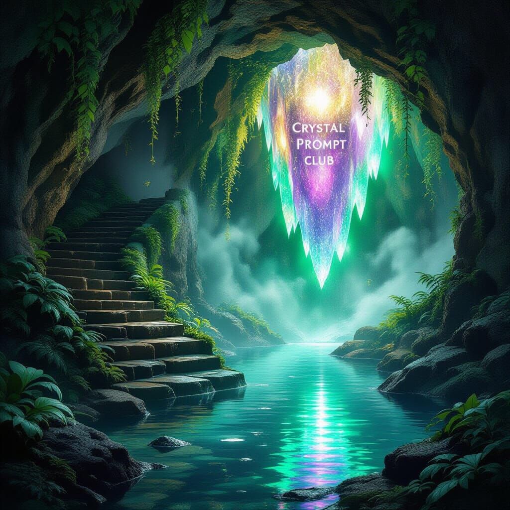 Mystical Cave with Crystals in Matte Painting Style