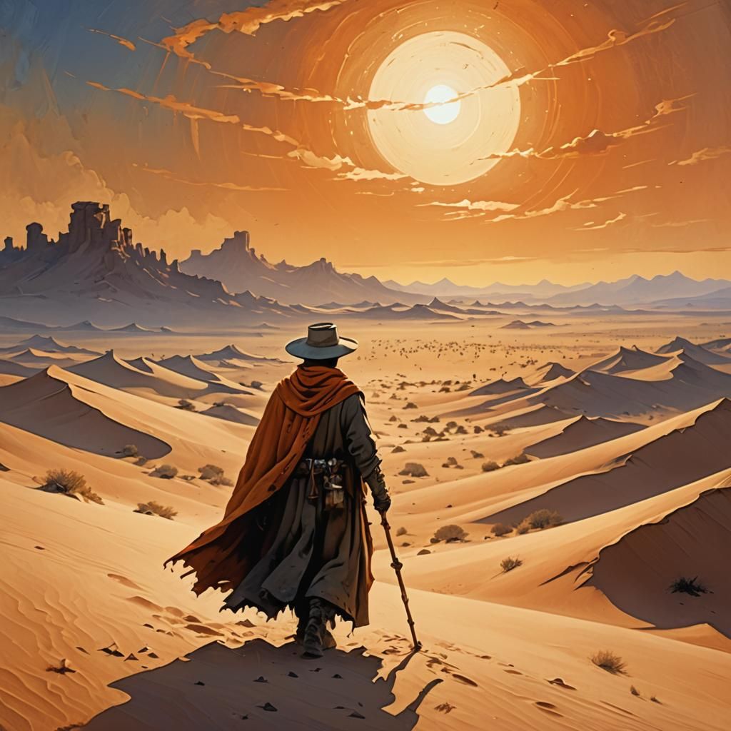 Desert Traveler in Frank Frazetta Style