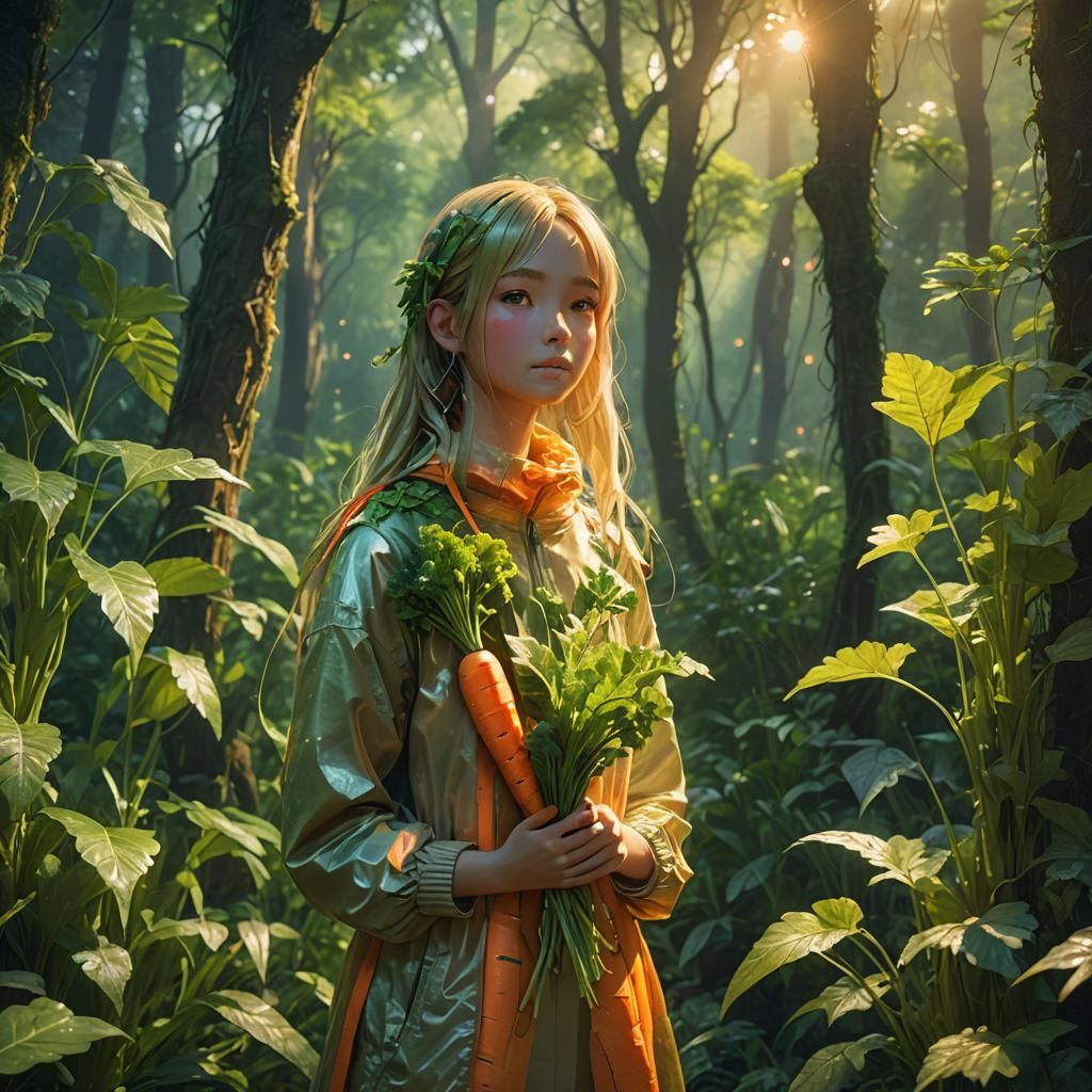 Vegetable Girl in Lush Forest: Anime 3D Art