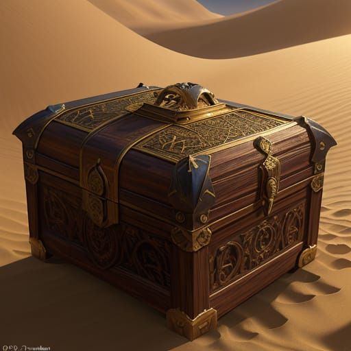 Forgotten Oasis: Ancient Treasure Chest in Golden Light