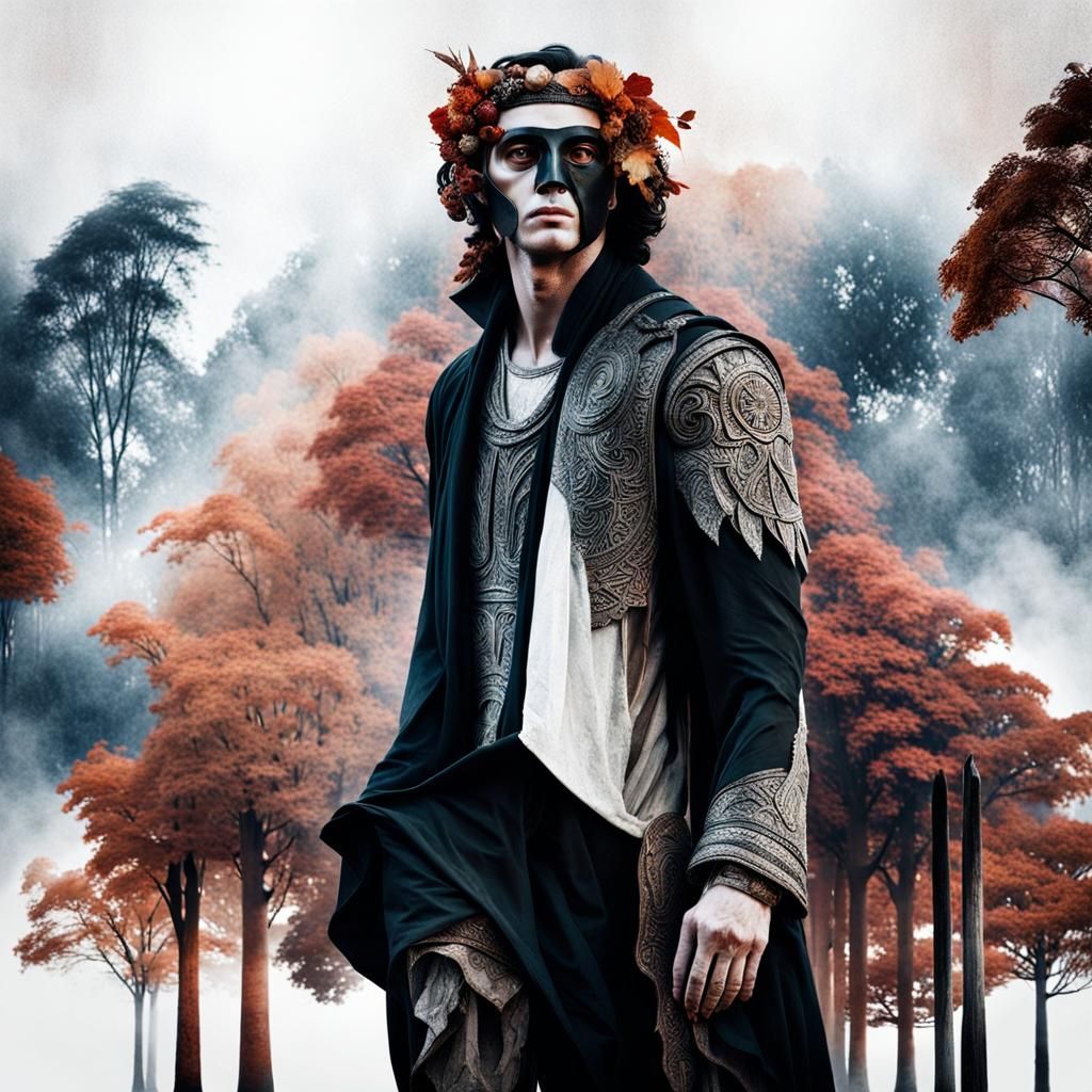 Dark Macabre Scene with Android in Enchanted Forest