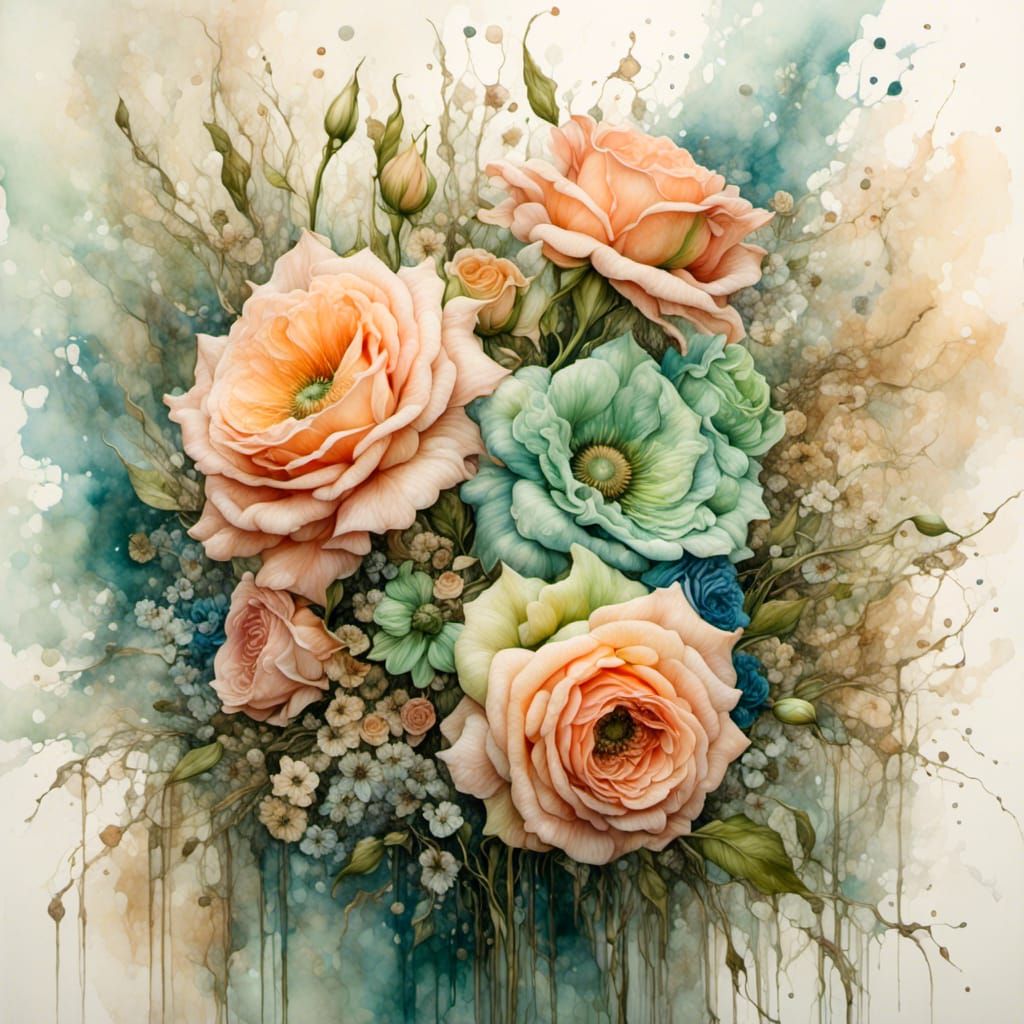 Pastel Watercolor Bouquet with Gold Accents