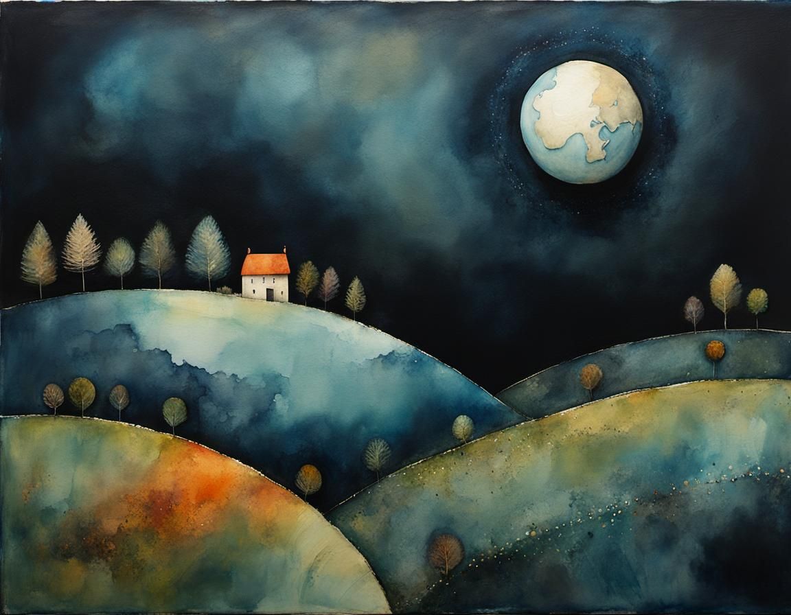 Earth from Space in Moody Watercolor Style