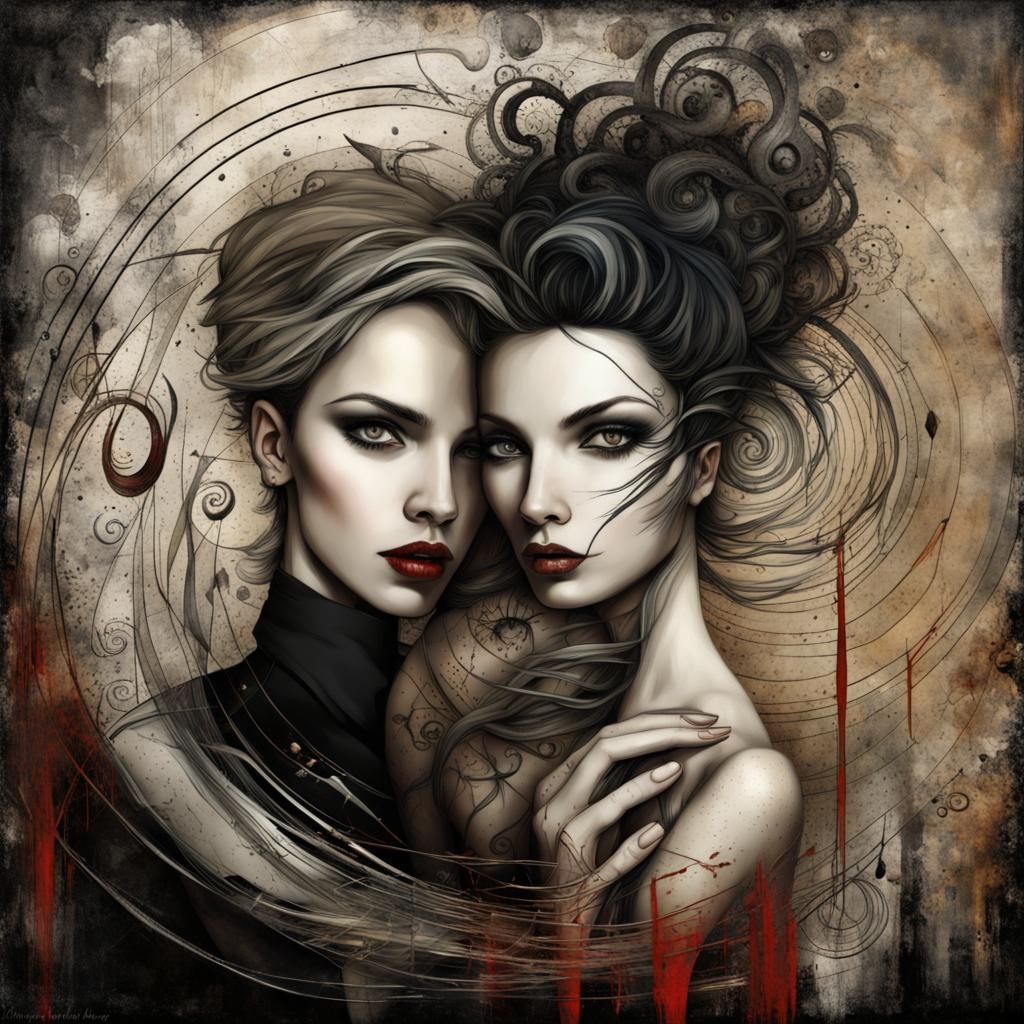 Grunge Art: Loving Couple in Abstract Style