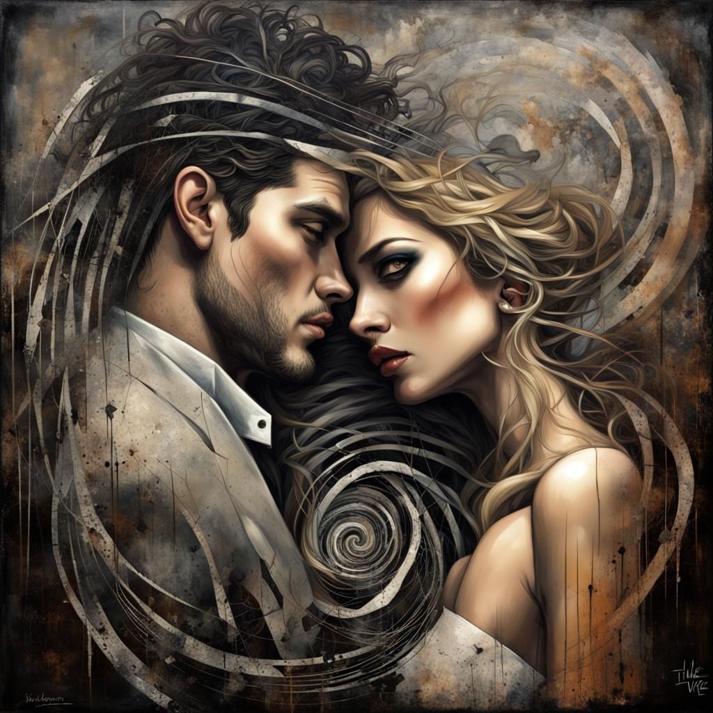 Grunge Art: Loving Couple in Abstract Fragmented Style