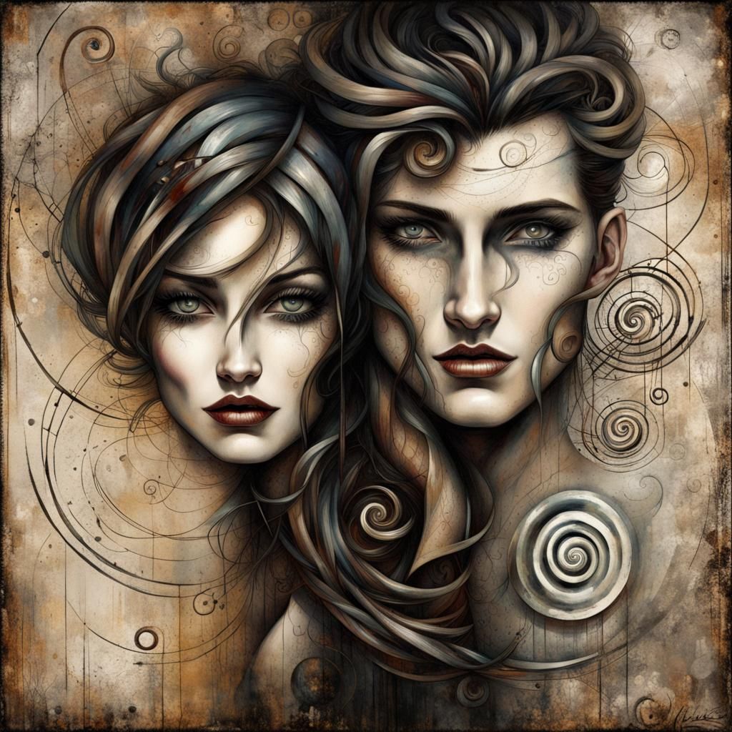 Grunge Art: Loving Couple in Abstract Composition