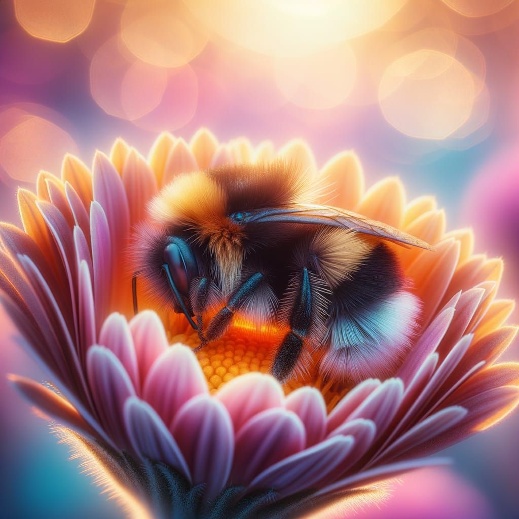Bumblebee Sleeping in Flower Macro Photograph