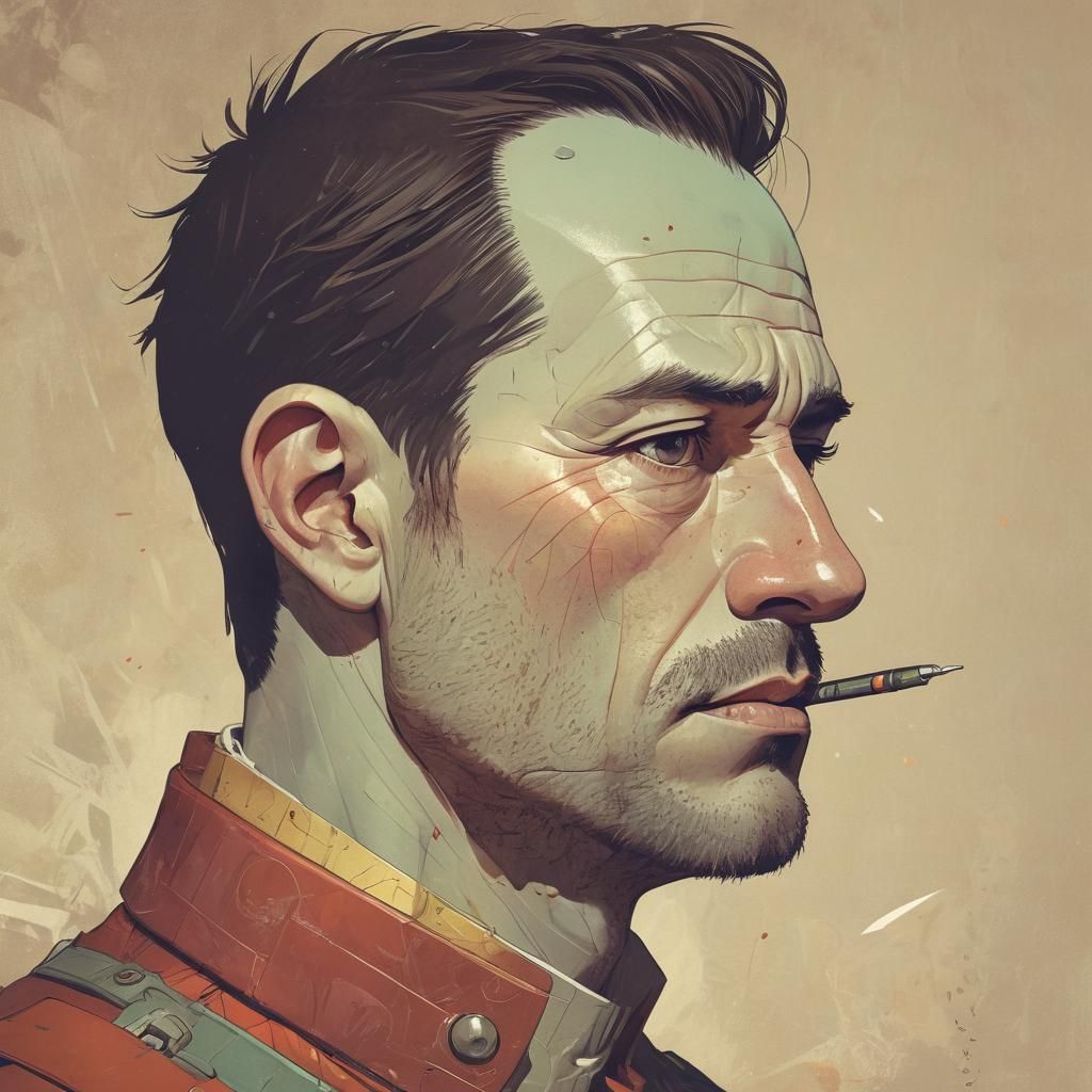 Weary Hero in Minimalist Digital Illustration