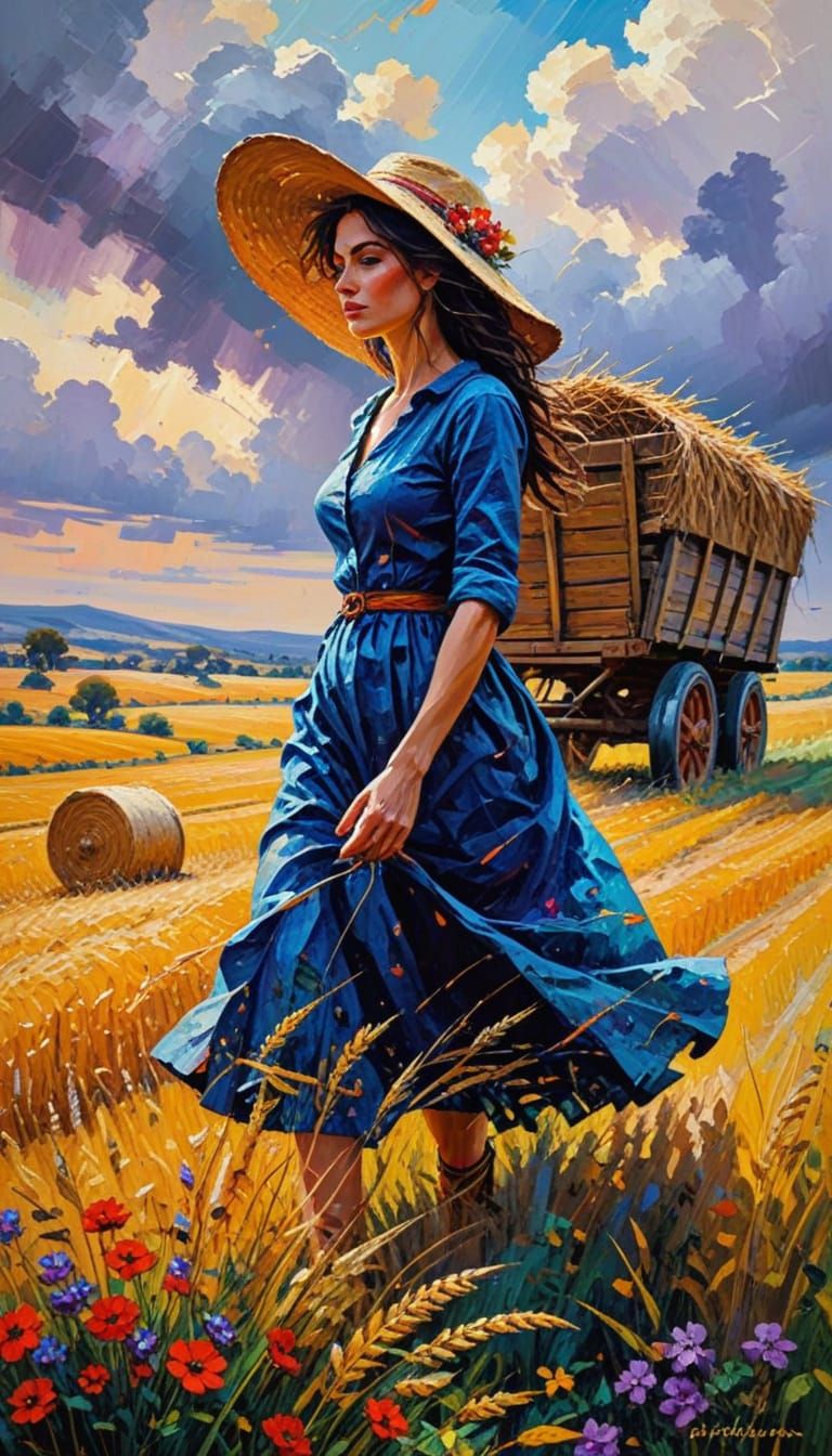 Flirtatious Farmer's Wife in Approaching Thunderstorm