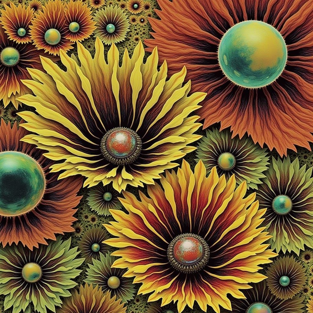 Psychedelic Poppy with Glass Saturn Planet